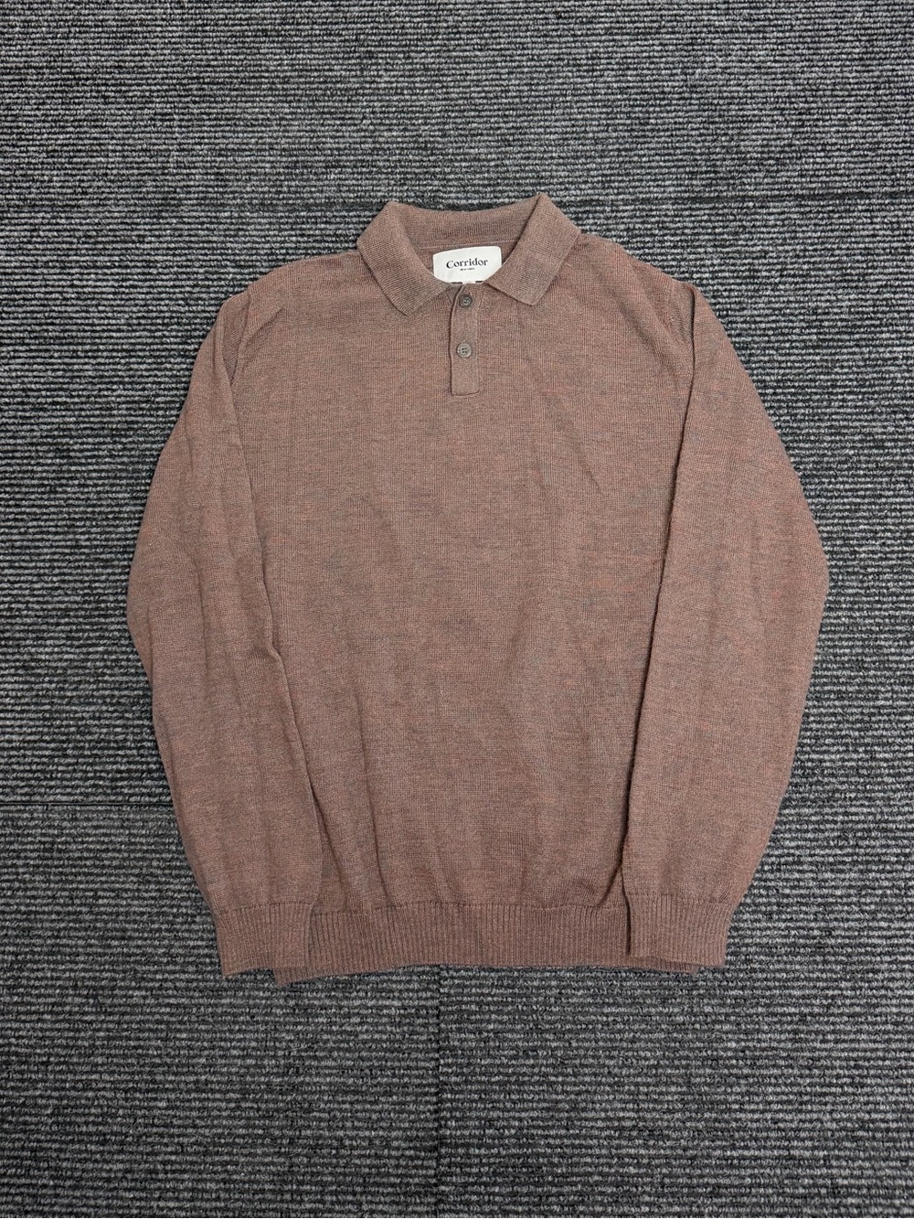 Corridor Sweater Polo Men Large Mineral Brown Merino Wool Long Sleeve Knit